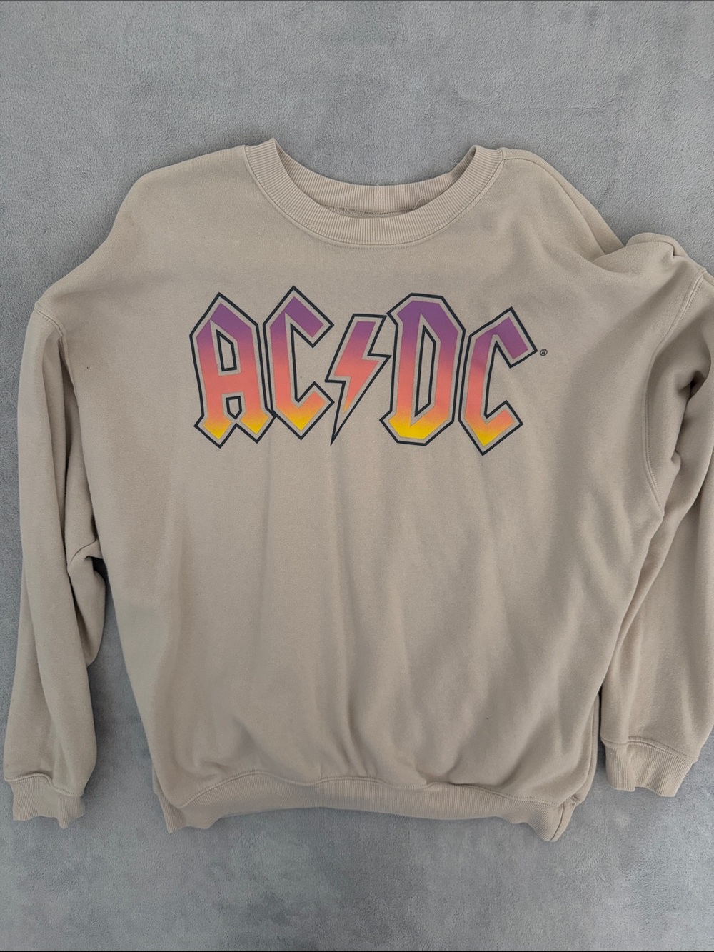 AC/DC Beige Sweatshirt with Pink-to-Yellow Gradient Logo - Picture 1 of 2